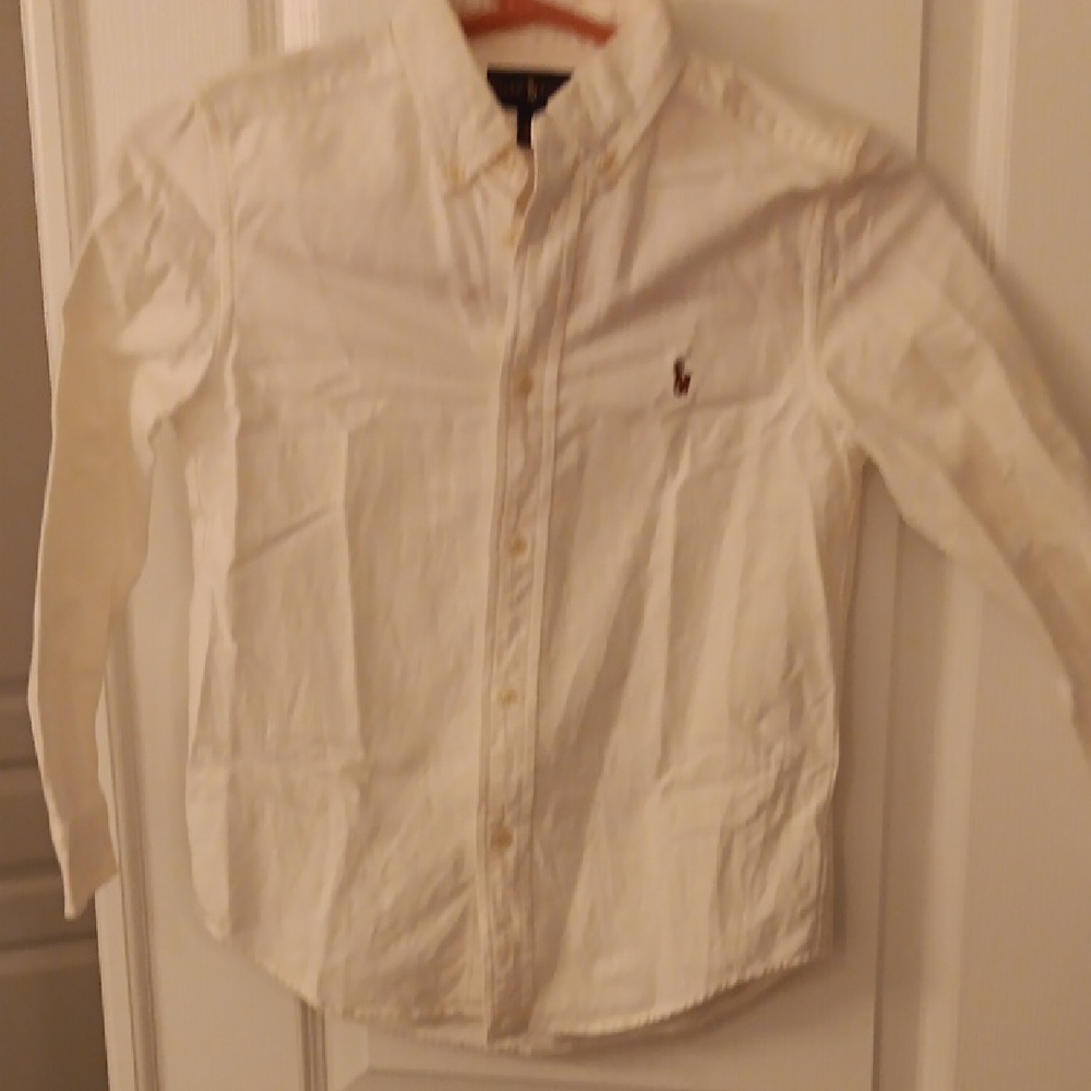 Cream Button-Up Shirt with Embroidered Logo